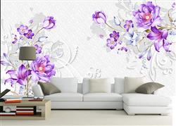 تصویر 3 از گالری عکس کاغذ دیواری سه بعدی طرح رویای گل بنفشه مدرن مینیمالیستی برای دیوار تلویزیون