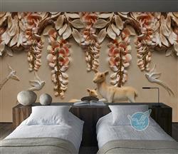 تصویر 4 از گالری عکس طرح پوستر کاغذ دیواری سه بعدی نقش برجسته گل الک و آهو های زیبا