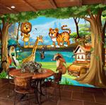 تصویر 2 از گالری عکس طرح پوستر کاغذ دیواری سه بعدی کارتونی زیبای جنگل برای اتاق کودک
