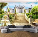 تصویر 3 از گالری عکس طرح پوستر کاغذ دیواری سه بعدی چشم انداز قلعه و باغ و پلکان زیبا
