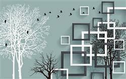 تصویر 1 از گالری عکس پوستر دیواری سه بعدی مربع ها و درخت های زیبا