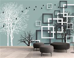 تصویر 2 از گالری عکس پوستر دیواری سه بعدی مربع ها و درخت های زیبا