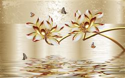 تصویر 1 از گالری عکس پوستر دیواری سه بعدی گل های هلندی طلایی
