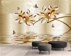 تصویر 2 از گالری عکس پوستر دیواری سه بعدی گل های هلندی طلایی