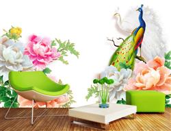 تصویر 2 از گالری عکس پوستر دیواری سه بعدی گل و طاووس