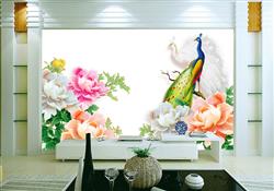 تصویر 4 از گالری عکس پوستر دیواری سه بعدی گل و طاووس