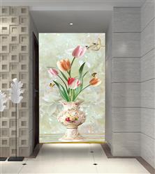 تصویر 3 از گالری عکس پوستر دیواری سه بعدی گل های رنگی در گلدان