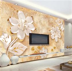 تصویر 2 از گالری عکس پوستر دیواری سه بعدی گل های هلندی سفید در پس زمینه طلایی