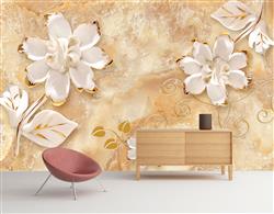 تصویر 3 از گالری عکس پوستر دیواری سه بعدی گل های هلندی سفید در پس زمینه طلایی