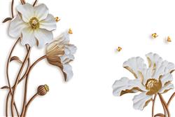 تصویر 1 از گالری عکس پوستر دیواری سه بعدی گل های هلندی سفید با شاخه های طلایی
