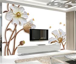 تصویر 3 از گالری عکس پوستر دیواری سه بعدی گل های هلندی سفید با شاخه های طلایی