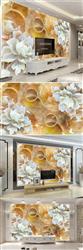تصویر 3 از گالری عکس پوستر دیواری سه بعدی گل های سفید در پس زمینه طلایی و دایره های طلایی
