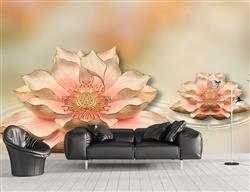 تصویر 2 از گالری عکس پوستر دیواری سه بعدی گل های اکلیلی صورتی و بژ