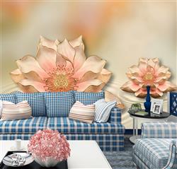 تصویر 5 از گالری عکس پوستر دیواری سه بعدی گل های اکلیلی صورتی و بژ