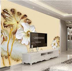 تصویر 2 از گالری عکس پوستر دیواری سه بعدی نقاشی گل های سفید و طلایی