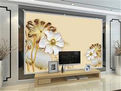 تصویر 3 از گالری عکس پوستر دیواری سه بعدی نقاشی گل های سفید و طلایی