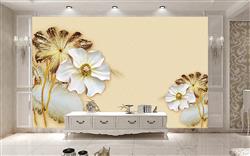 تصویر 4 از گالری عکس پوستر دیواری سه بعدی نقاشی گل های سفید و طلایی