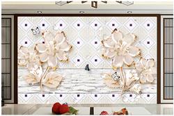 تصویر 3 از گالری عکس پوستر دیواری سه بعدی گل های هلندی کرم و طلایی در پس زمینه سرامیکی