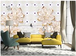 تصویر 8 از گالری عکس پوستر دیواری سه بعدی گل های هلندی کرم و طلایی در پس زمینه سرامیکی