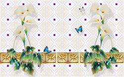 تصویر 1 از گالری عکس پوستر دیواری سه بعدی گل های هلندی سفید و پس زمینه کاشی