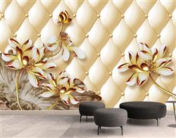 تصویر 2 از گالری عکس پوستر دیواری سه بعدی گل های طلایی و پس زمینه طلایی چستر