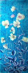 تصویر 1 از گالری عکس پوستر دیواری سه بعدی گل های سفید روی پس زمینه آبی