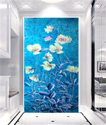 تصویر 2 از گالری عکس پوستر دیواری سه بعدی گل های سفید روی پس زمینه آبی