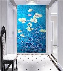 تصویر 3 از گالری عکس پوستر دیواری سه بعدی گل های سفید روی پس زمینه آبی