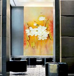 تصویر 2 از گالری عکس پوستر دیواری سه بعدی گل های سفید روی پس زمینه سبز و زرد