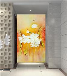 تصویر 3 از گالری عکس پوستر دیواری سه بعدی گل های سفید روی پس زمینه سبز و زرد