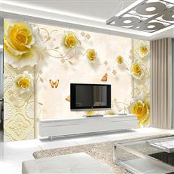تصویر 4 از گالری عکس پوستر دیواری سه بعدی گل های هلندی طلایی و پس زمینه طرح دار