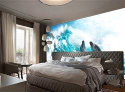 تصویر 4 از گالری عکس پوستر دیواری سه بعدی دلفین ها میان امواج دریا