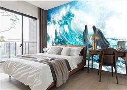 تصویر 5 از گالری عکس پوستر دیواری سه بعدی دلفین ها میان امواج دریا
