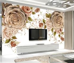 تصویر 3 از گالری عکس پوستر دیواری سه بعدی گل های صورتی و خاکستری