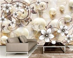 تصویر 3 از گالری عکس پوستر دیواری سه بعدی گل های سفید با برگ های سنگی