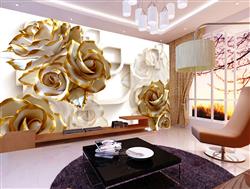 تصویر 3 از گالری عکس پوستر دیواری سه بعدی گل های طلایی سفید