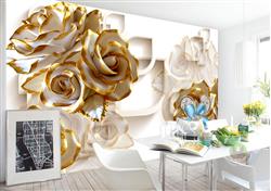 تصویر 4 از گالری عکس پوستر دیواری سه بعدی گل های طلایی سفید