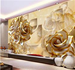 تصویر 4 از گالری عکس پوستر دیواری سه بعدی گل های طلایی سفید با پس زمینه بژ