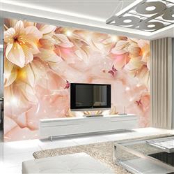 تصویر 4 از گالری عکس پوستر دیواری سه بعدی گل های صورتی سفید و قو ها