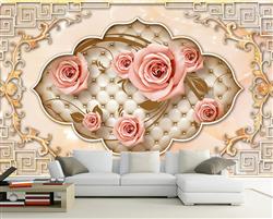 تصویر 5 از گالری عکس پوستر دیواری سه بعدی گل های صورتی در قاب طلایی
