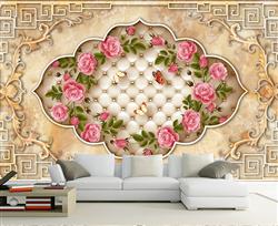 تصویر 5 از گالری عکس پوستر دیواری سه بعدی گل های صورتی در قاب بژ