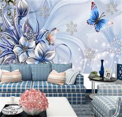 تصویر 4 از گالری عکس پوستر دیواری سه بعدی گل های آبی و نیلی با تم برفی