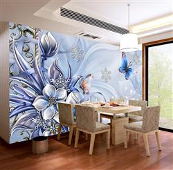 تصویر 5 از گالری عکس پوستر دیواری سه بعدی گل های آبی و نیلی با تم برفی