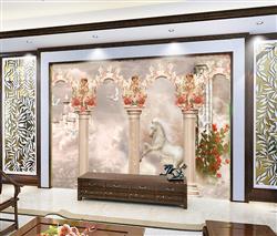 تصویر 3 از گالری عکس پوستر دیواری سه بعدی گل های زیبای صورتی روی ستون های بهشت