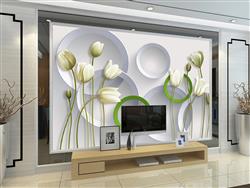 تصویر 3 از گالری عکس پوستر دیواری سه بعدی گل های سفید و دایره های پس زمینه