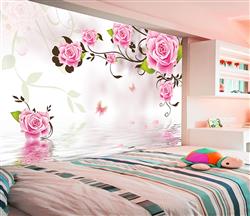 تصویر 3 از گالری عکس پوستر دیواری سه بعدی گل های هلندی صورتی و اب