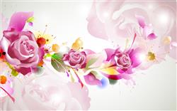 تصویر 1 از گالری عکس پوستر دیواری سه بعدی گل های صورتی و برگ های رنگارنگ