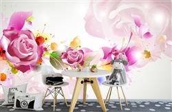 تصویر 2 از گالری عکس پوستر دیواری سه بعدی گل های صورتی و برگ های رنگارنگ