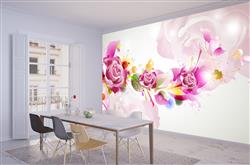 تصویر 4 از گالری عکس پوستر دیواری سه بعدی گل های صورتی و برگ های رنگارنگ
