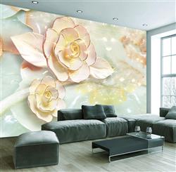 تصویر 2 از گالری عکس پوستر دیواری سه بعدی گله های هلندی صورتی و طلایی
